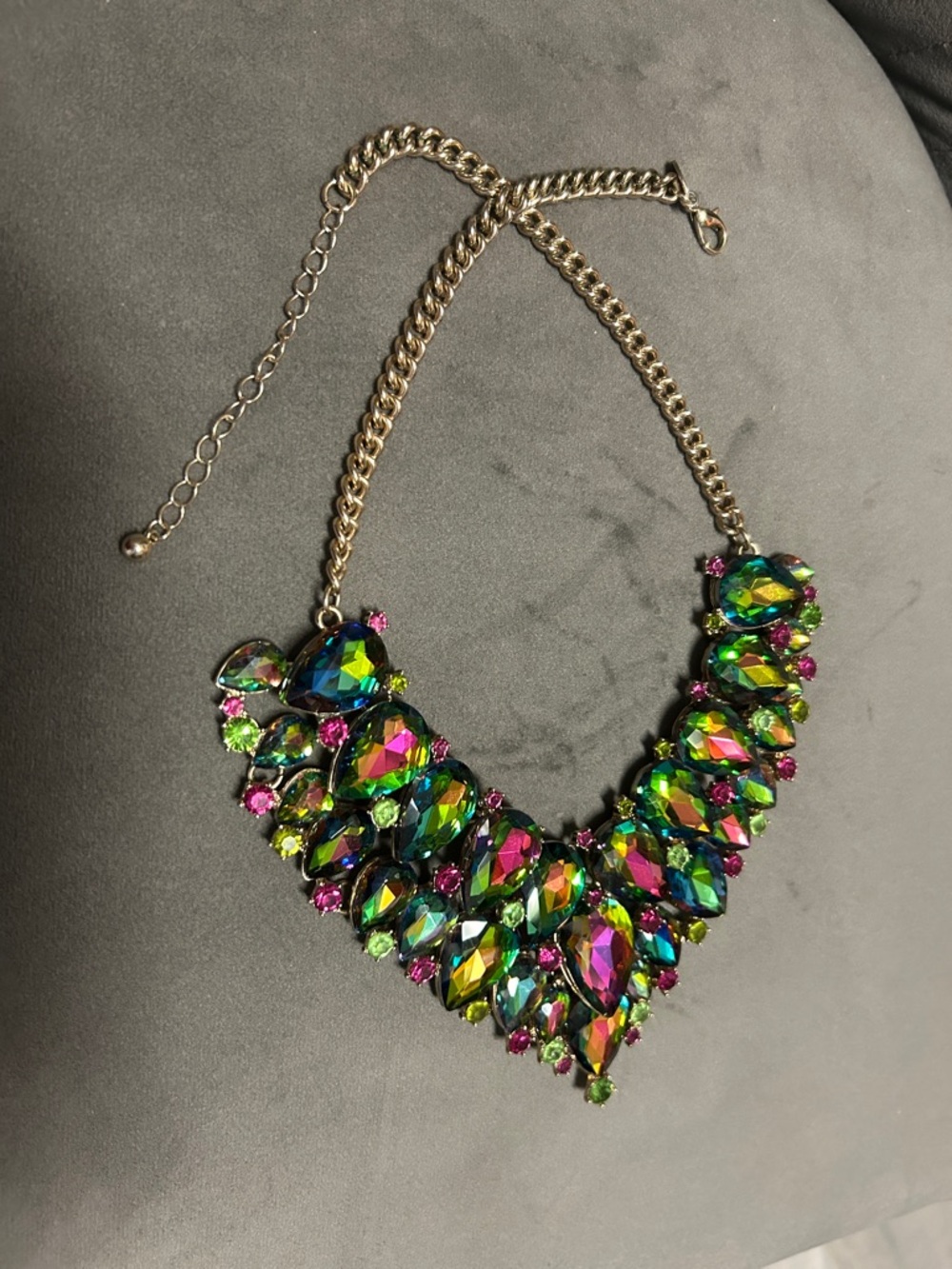Peacock Crystal Statement Bib Necklace - Gold Chain
